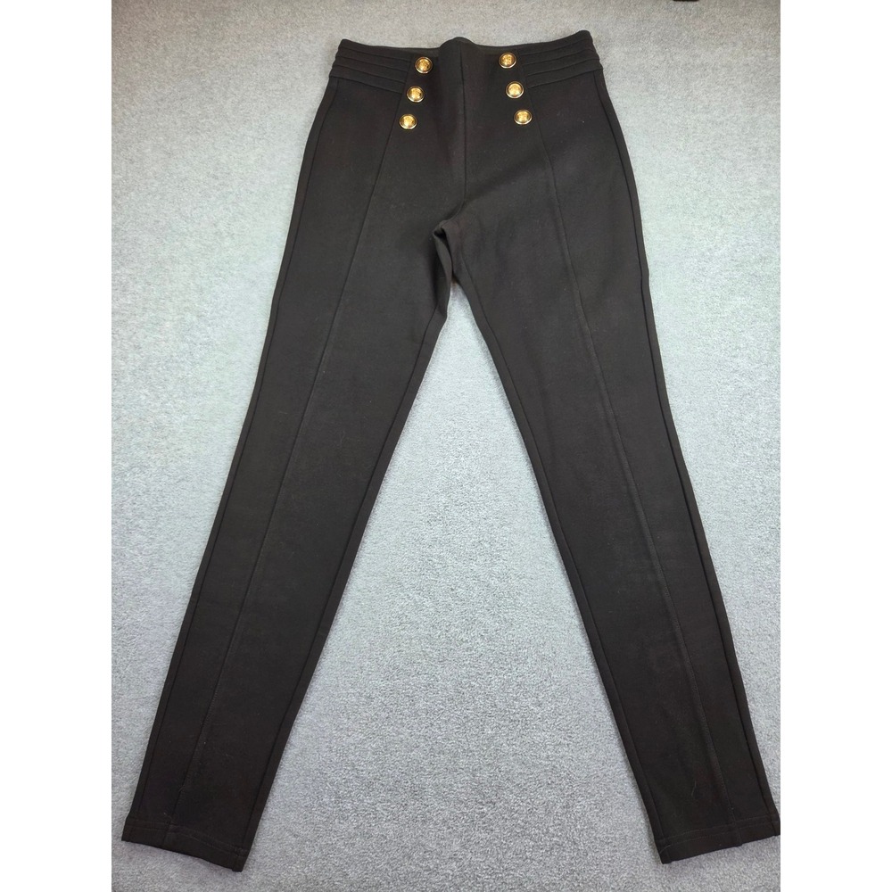 Zara Black High Rise Gold Button Stretch Pants Leggings Women's Medium M